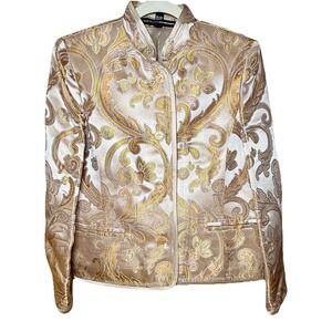 Linda Allard Ellen Tracy Silk Brocade Gold Women's Blazer Size A 8/10 EUC